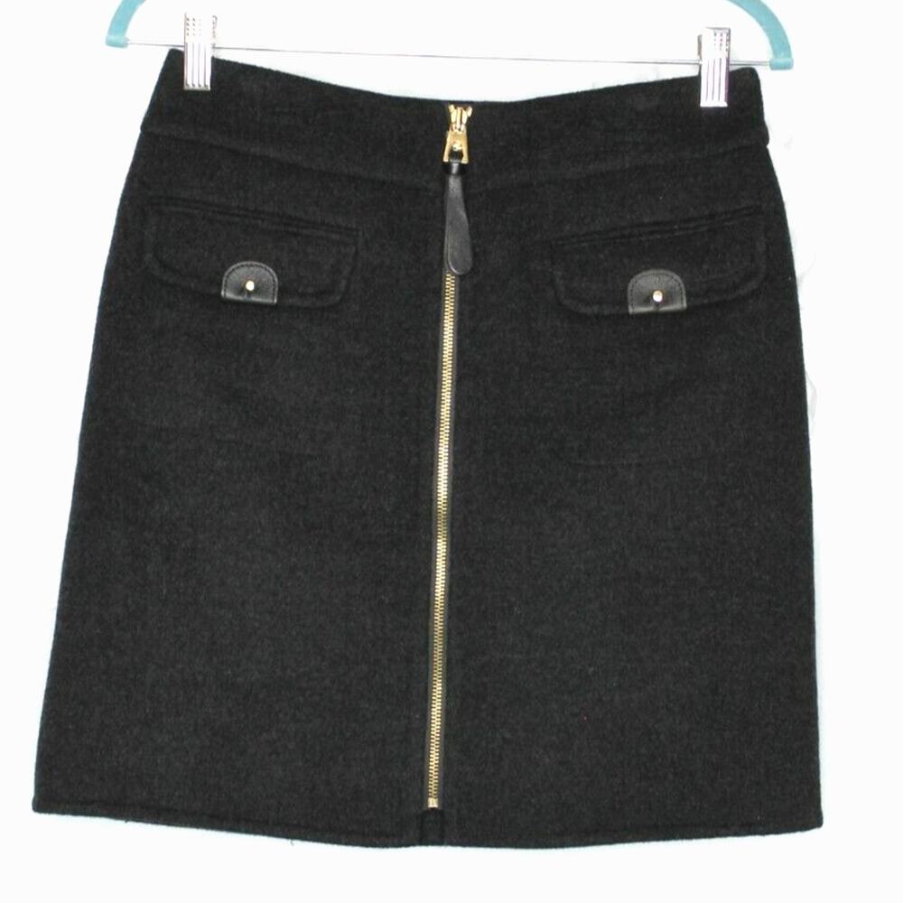 Per Se Gray Front Zip Skirt Size 2 Wool Angora Blend Faux Leather Accent